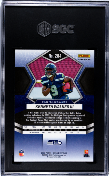 Kenneth Walker III 2022 Panini Mosaic #284 Genesis Prizm SGC 9 - Sport Cards
