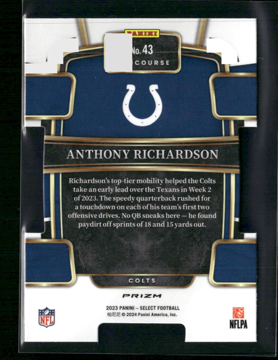Anthony Richardson 2023 Panini Select #43 Zebra Prizms Die Cuts - Sport Cards