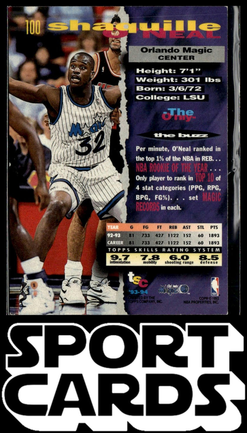 1993-94 Stadium Club #100 Shaquille O'Neal SportCards.com