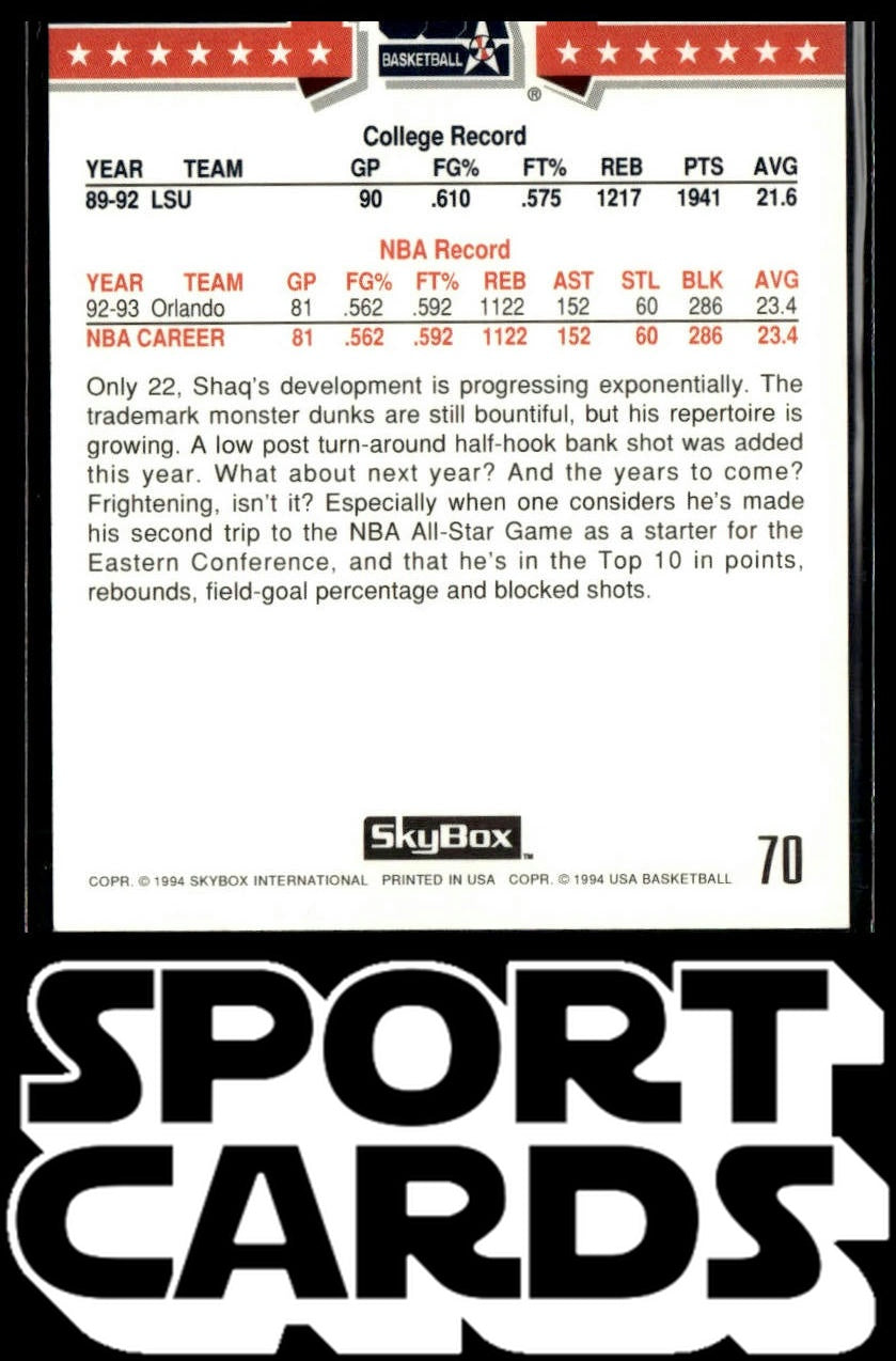 1994 SkyBox USA #70 Shaquille O'Neal SportCards.com