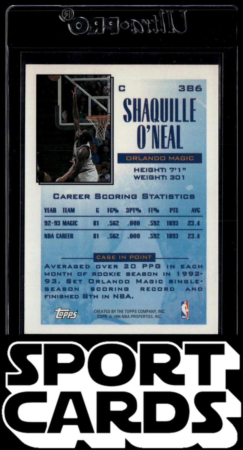1993-94 Topps #386 Shaquille O'Neal SportCards.com