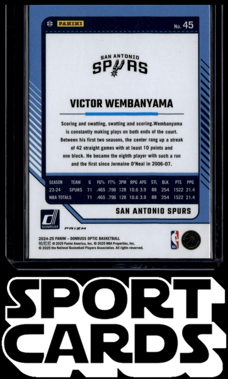 2024-25 Donruss Optic #45 Victor Wembanyama SportCards.com