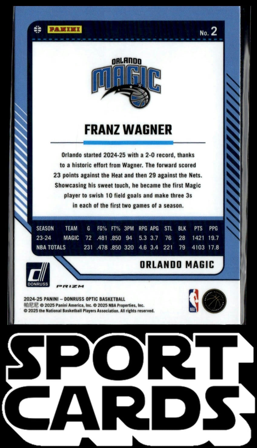 2024-25 Donruss Optic #2 Franz Wagner Purple SportCards.com