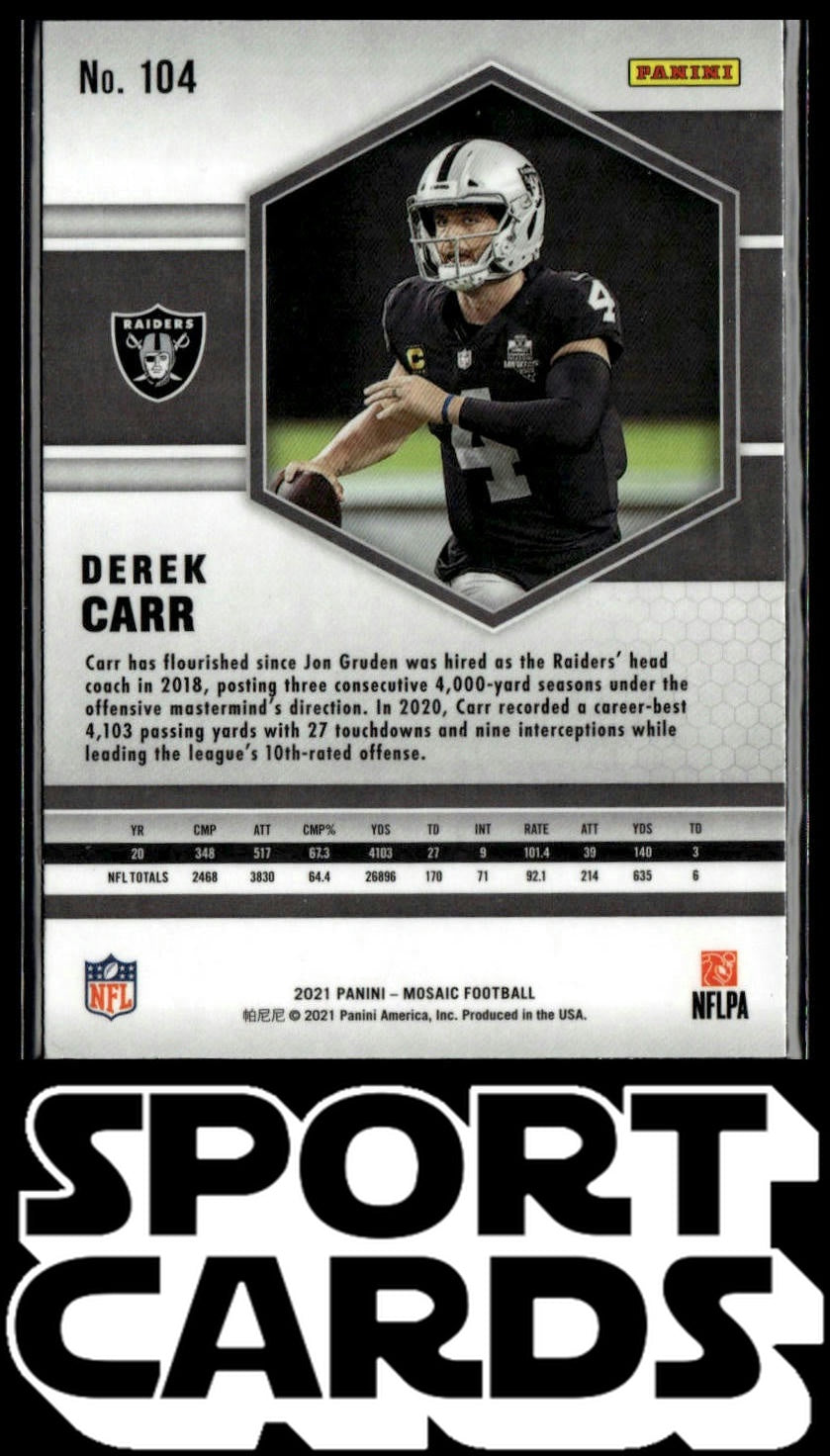 2021 Panini Mosaic #104 Derek Carr Prizm Silver SportCards.com