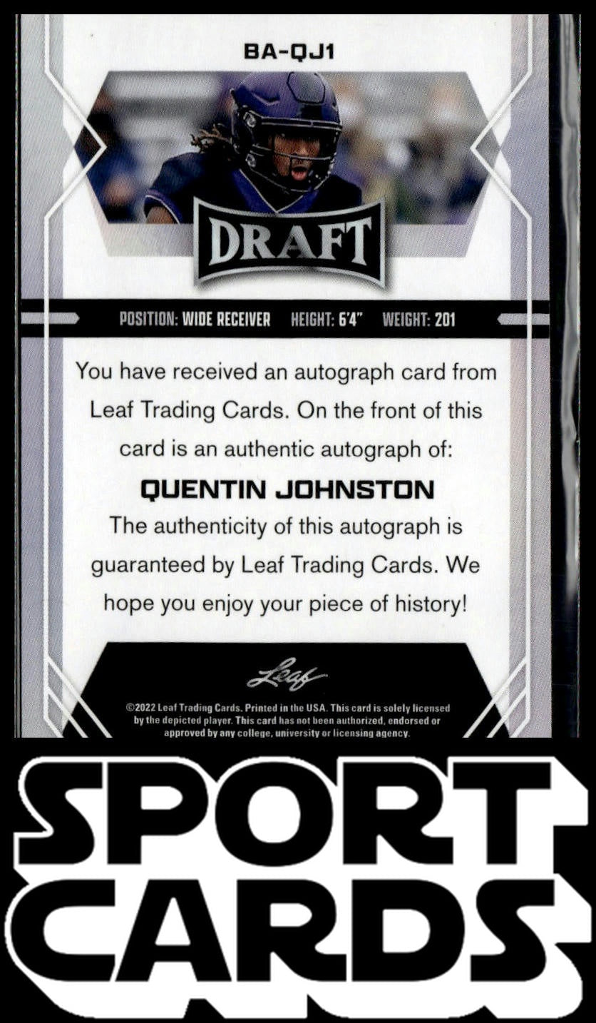 2022 Leaf Draft #BA-QJ1 Quentin Johnston Autographs SportCards.com