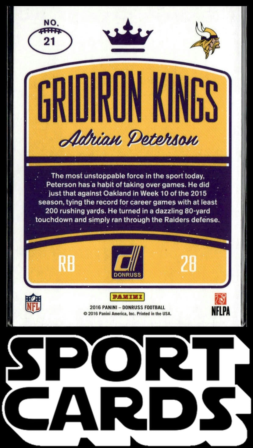 2016 Donruss #21 Adrian Peterson Gridiron Kings SportCards.com