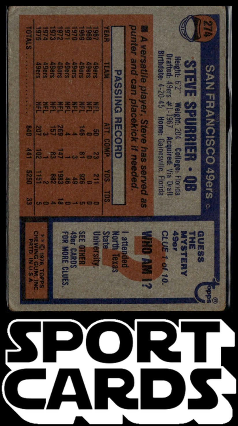 1976 Topps #274 Steve Spurrier SportCards.com