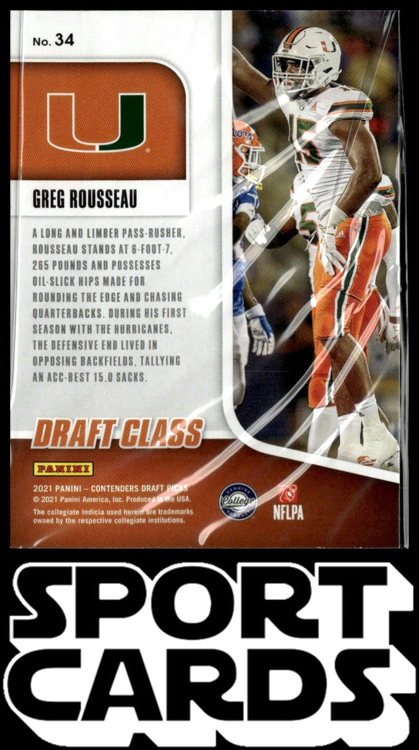 2021 Panini Contenders Draft Picks #34 Greg Rousseau Draft Class SportCards.com