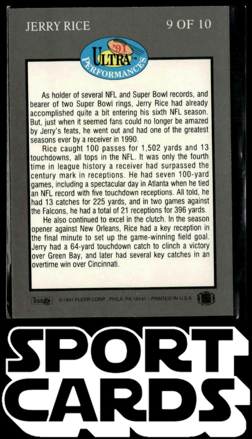 1991 Ultra #9 Jerry Rice Ultra Performances SportCards.com