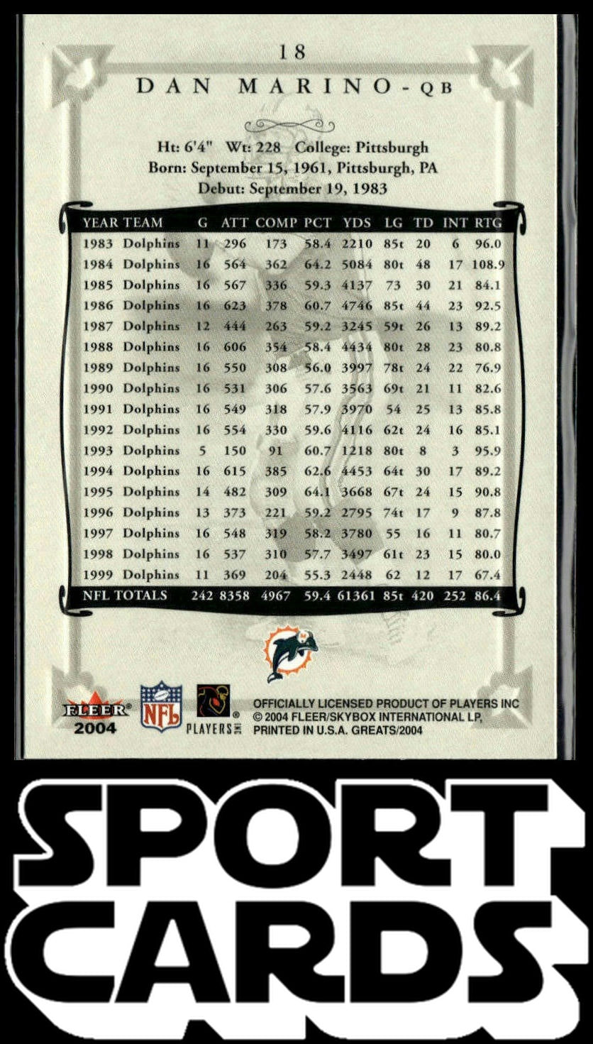 2004 Fleer Greats of the Game #18 Dan Marino SportCards.com