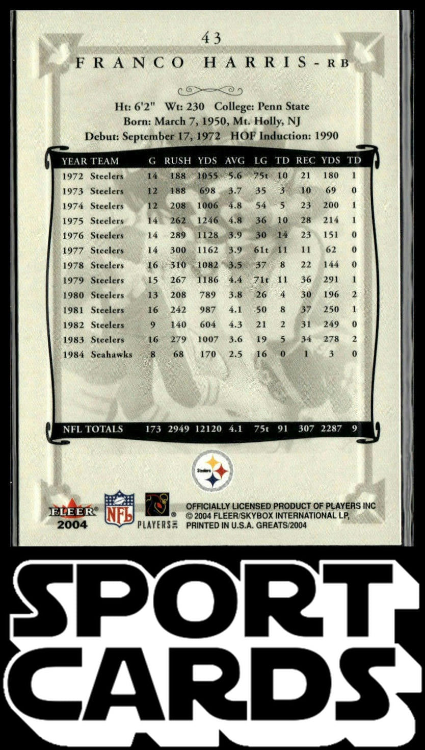 2004 Fleer Greats of the Game #43 Franco Harris SportCards.com