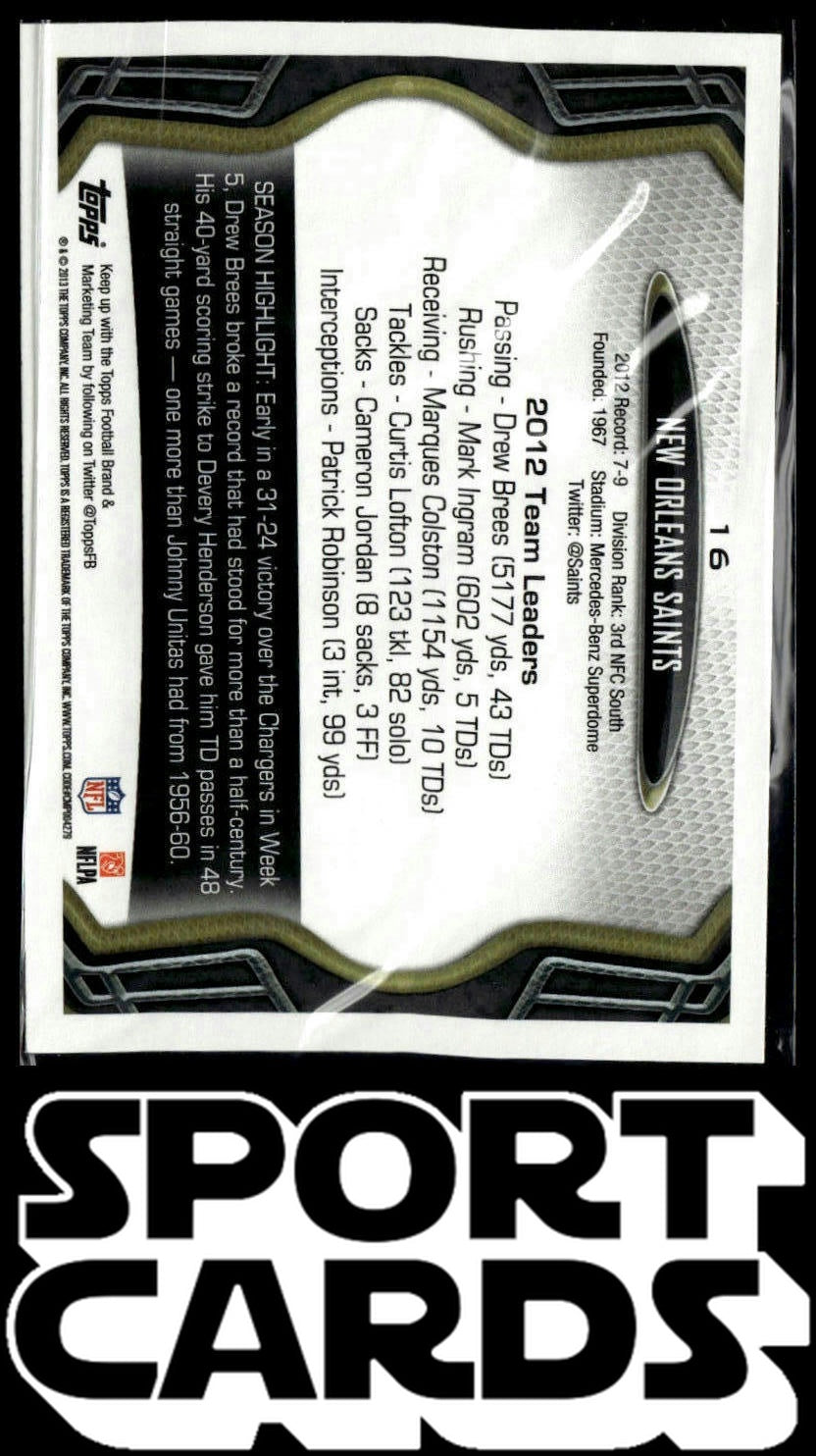 2013 Topps #16 New Orleans Saints SportCards.com