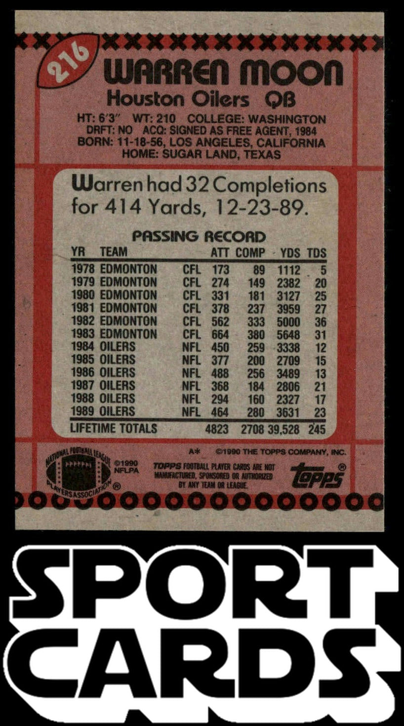 1990 Topps #216b Warren Moon SportCards.com