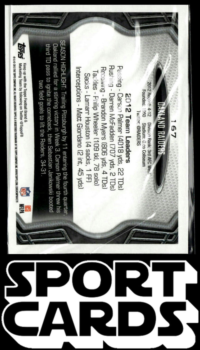 2013 Topps #167 Oakland Raiders SportCards.com