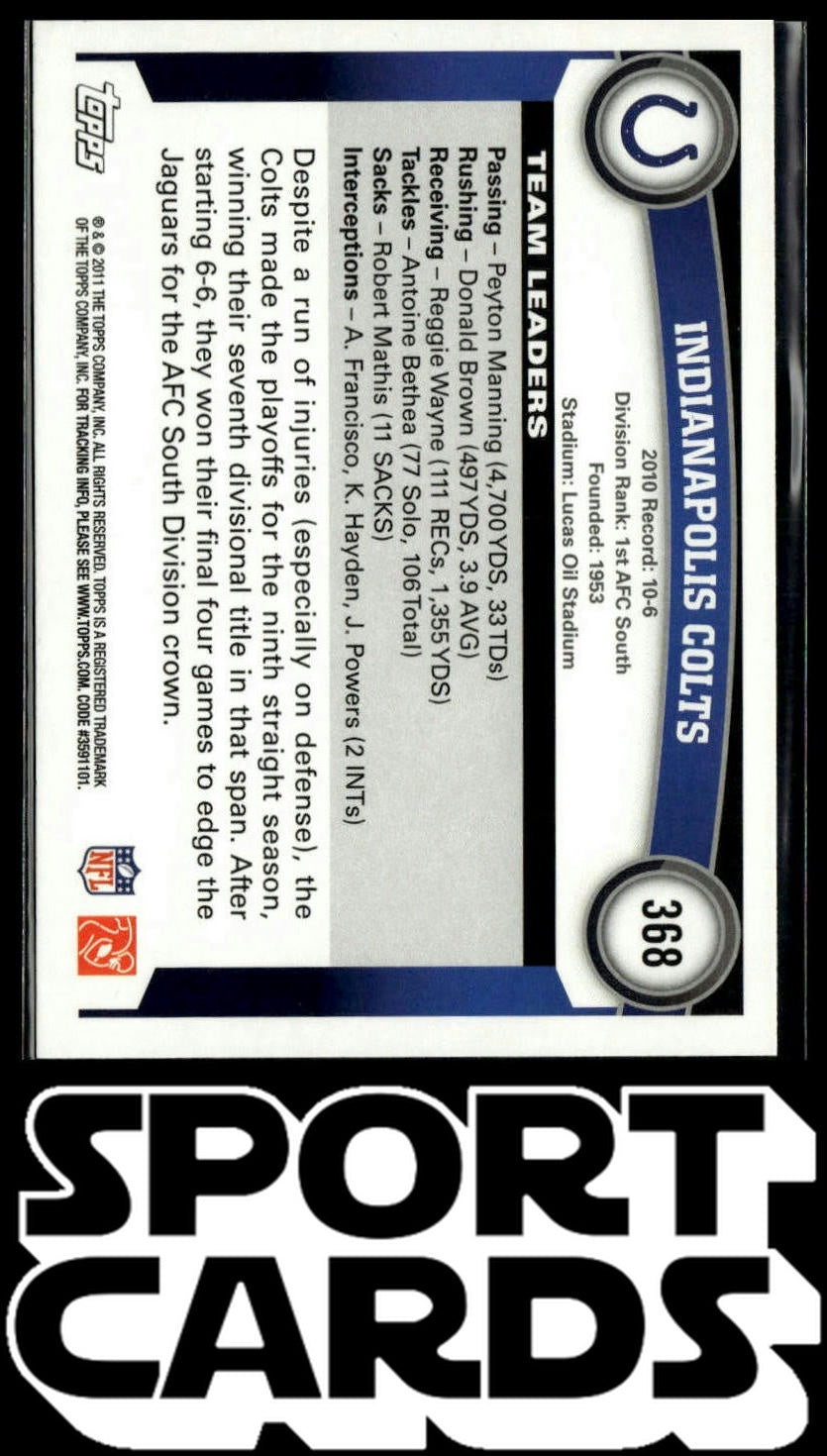 2011 Topps #368 Indianapolis Colts SportCards.com