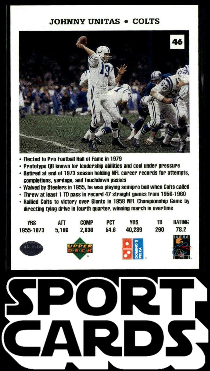 1991 Upper Deck Domino's The Quarterbacks #46 Johnny Unitas SportCards.com