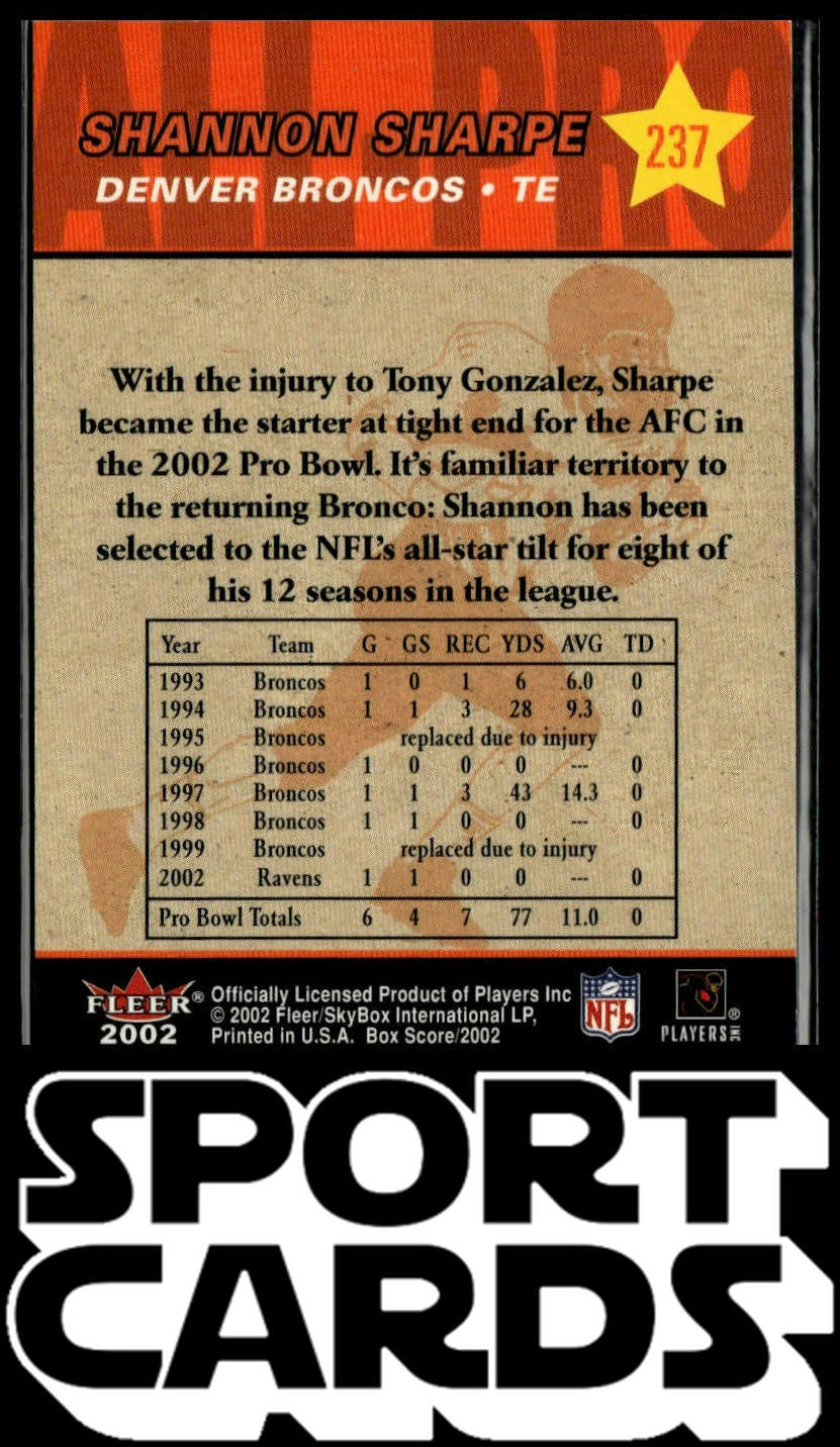 2002 Fleer Box Score #237 Shannon Sharpe SportCards.com