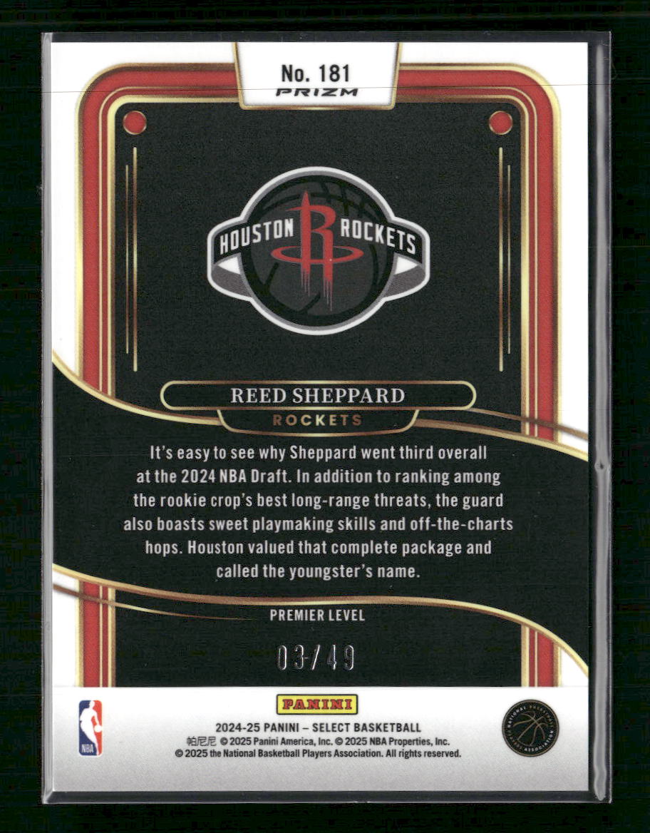 Reed Sheppard 2024-25 Panini Select #181 Bronze Checker Prizm #/49