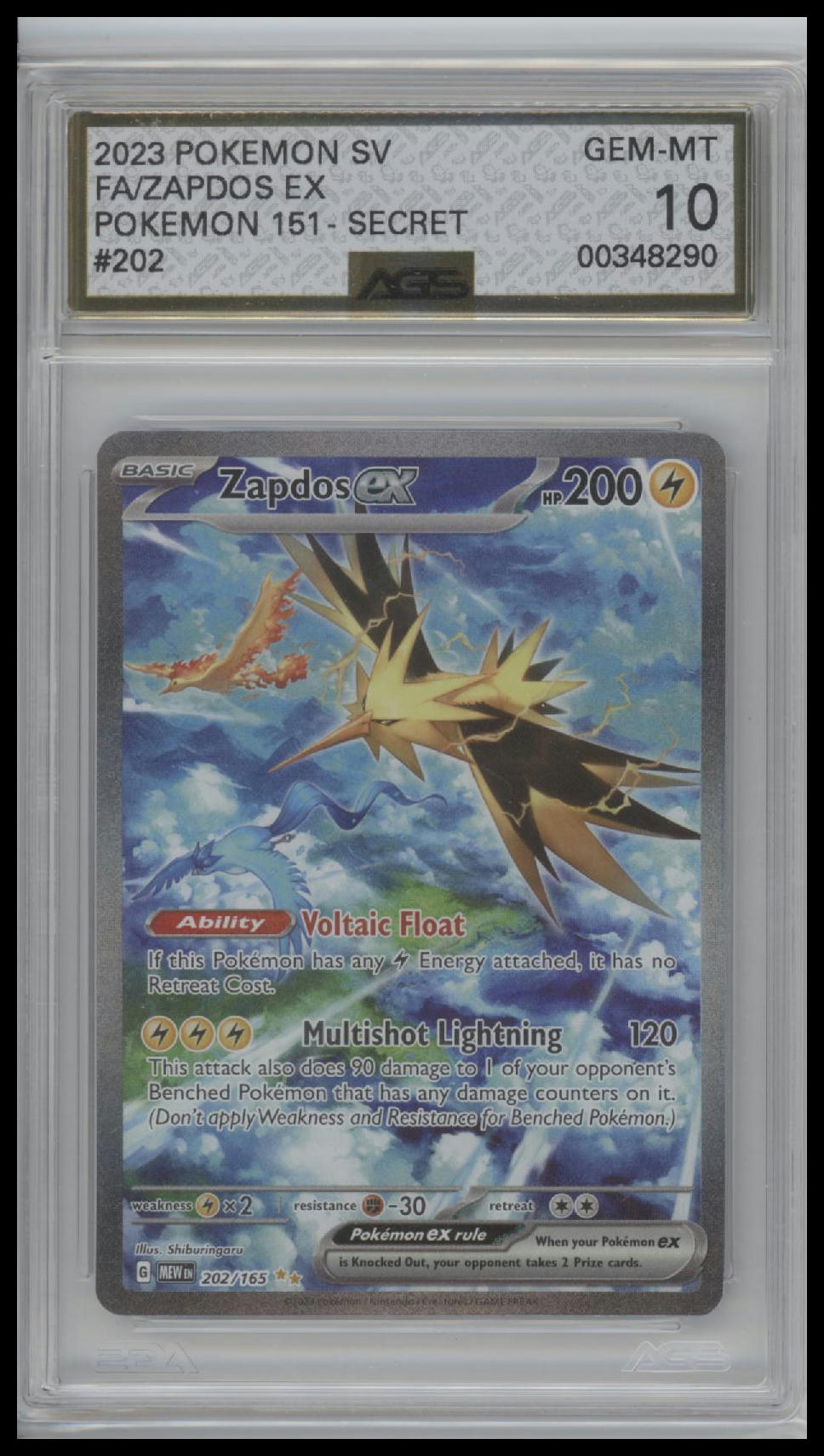 Zapdos ex SV: Scarlet & Violet 151 #202/165 Graded AGS 10 - Sport Cards