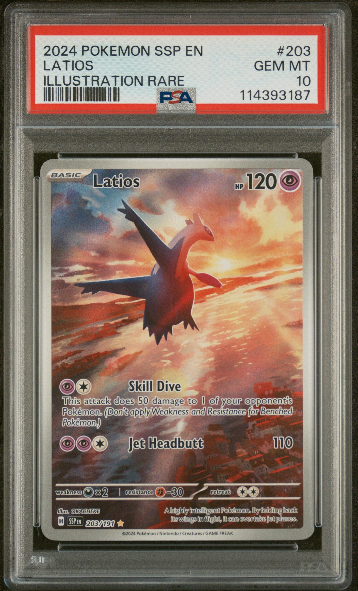 Latios 2024 Pokemon Ssp En-Surging Sparks #203 Illustration Rare PSA 10 - Sport Cards