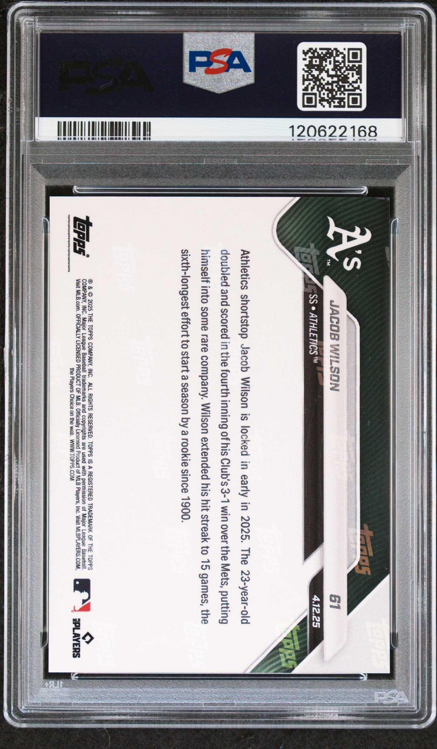 Graded 2025 Topps Now Jacob Wilson #61 Gold Foil /50 Rookie RC Baseball Card PSA 8 Near Mint