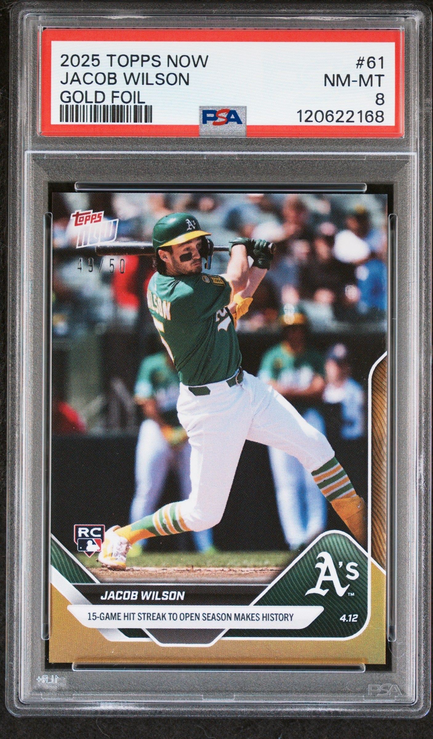 Graded 2025 Topps Now Jacob Wilson #61 Gold Foil /50 Rookie RC Baseball Card PSA 8 Near Mint