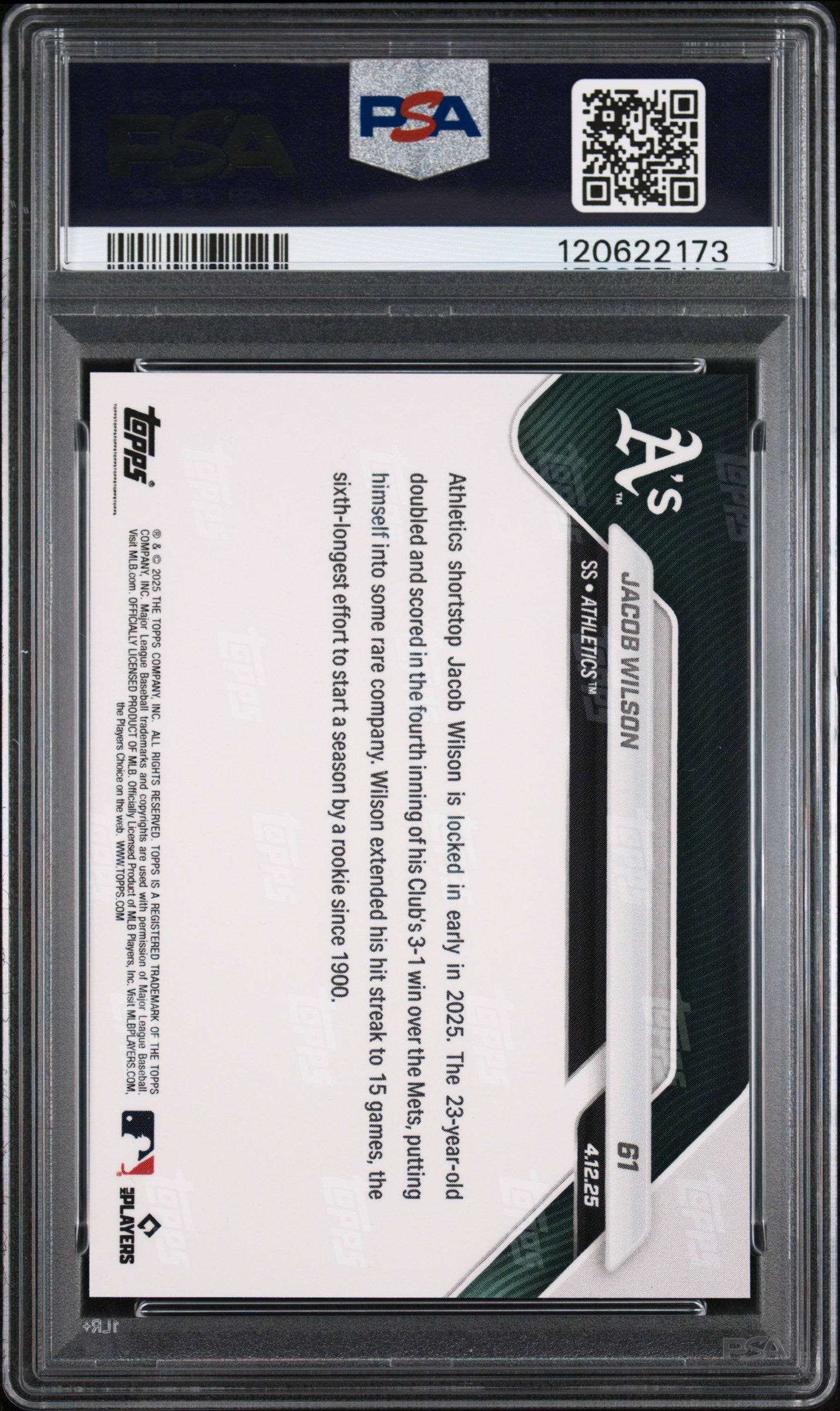 Graded 2025 Topps Now Jacob Wilson #61 Rookie RC Baseball Card PSA 9 Mint