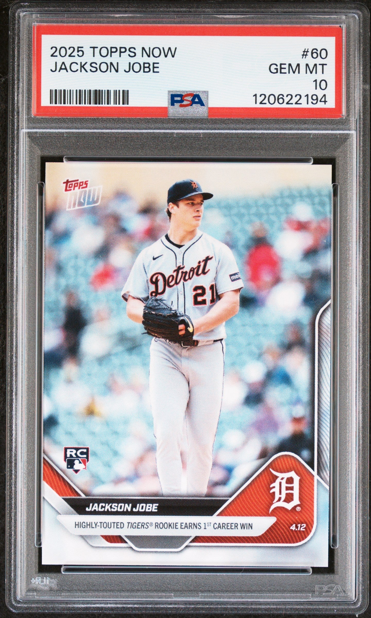 Graded 2025 Topps Now Jackson Jobe #60 Rookie RC Baseball Card PSA 10 Gem Mint