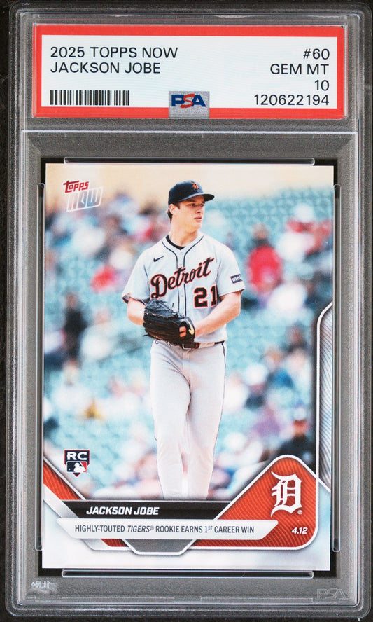 Graded 2025 Topps Now Jackson Jobe #60 Rookie RC Baseball Card PSA 10 Gem Mint