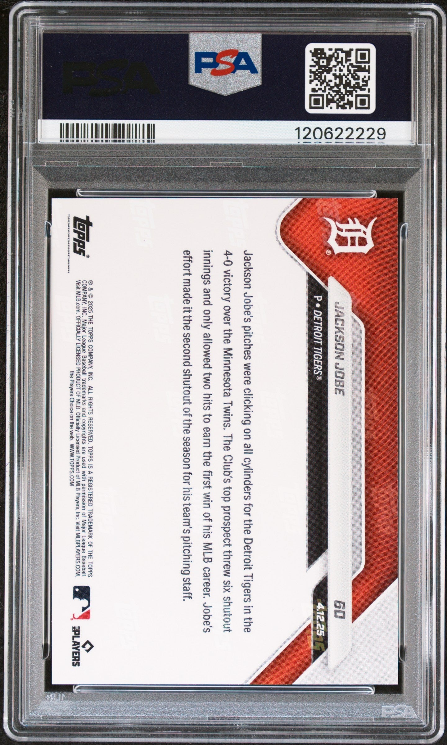 Graded 2025 Topps Now Jackson Jobe #60 Rookie RC Baseball Card PSA 9 Mint