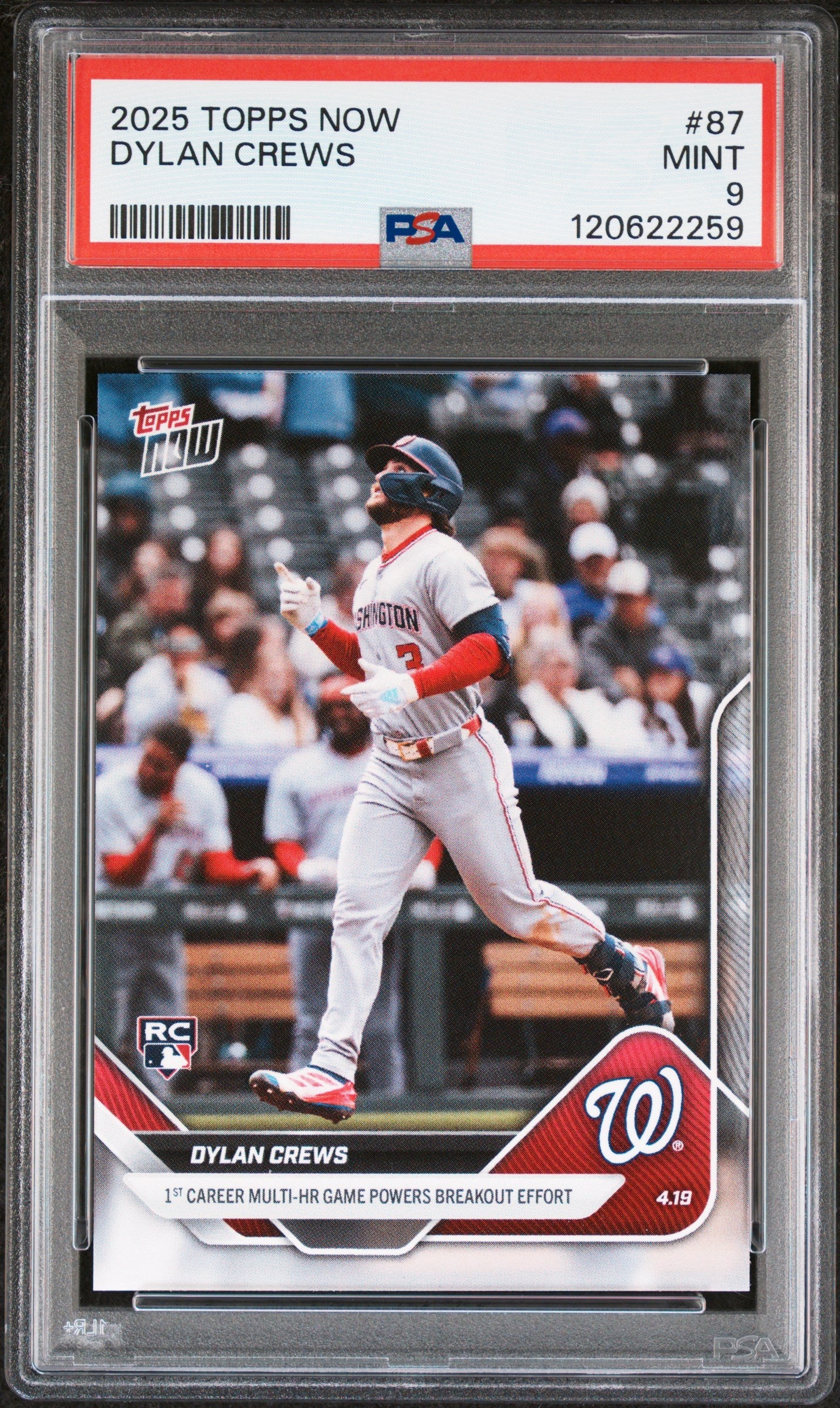Graded 2025 Topps Now Dylan Crews #87 Rookie RC Baseball Card PSA 9 Mint