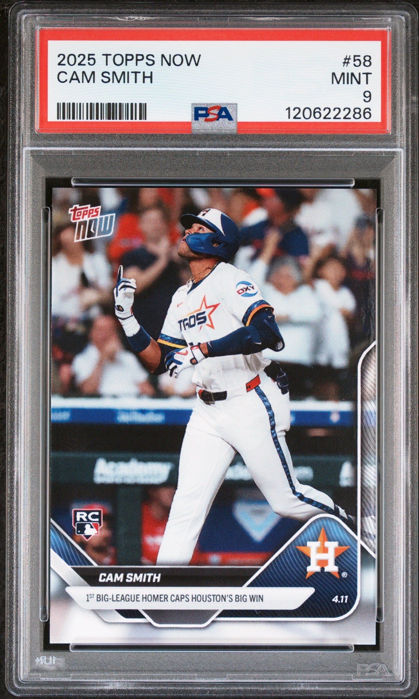 Graded 2025 Topps Now Cam Smith #58 Rookie RC Baseball Card PSA 9 Mint