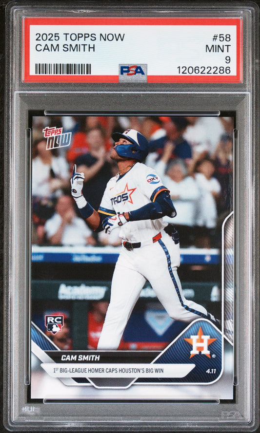 Graded 2025 Topps Now Cam Smith #58 Rookie RC Baseball Card PSA 9 Mint