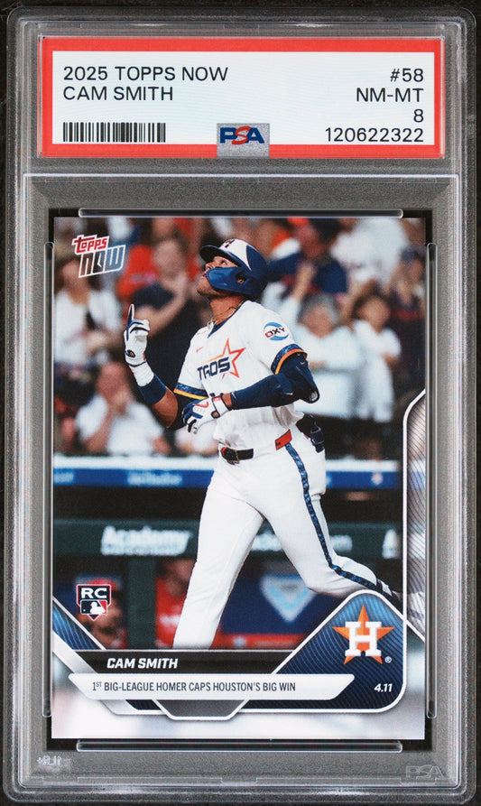 Graded 2025 Topps Now Cam Smith #58 Rookie RC Baseball Card PSA 8 Near Mint