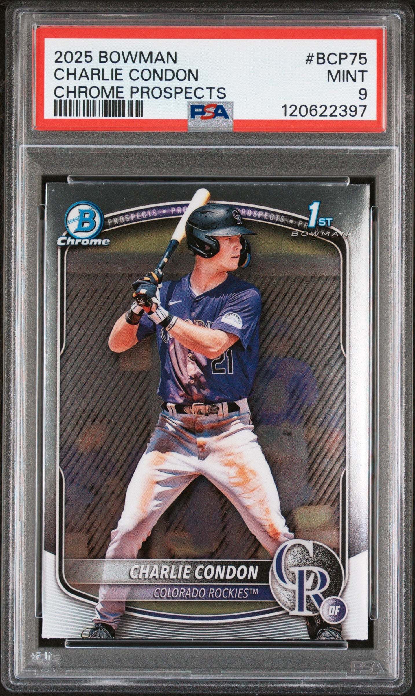 Graded 2025 Topps Bowman Charlie Condon #BCP75 Chrome Prospects Rookie RC Baseball Card PSA 9 Mint
