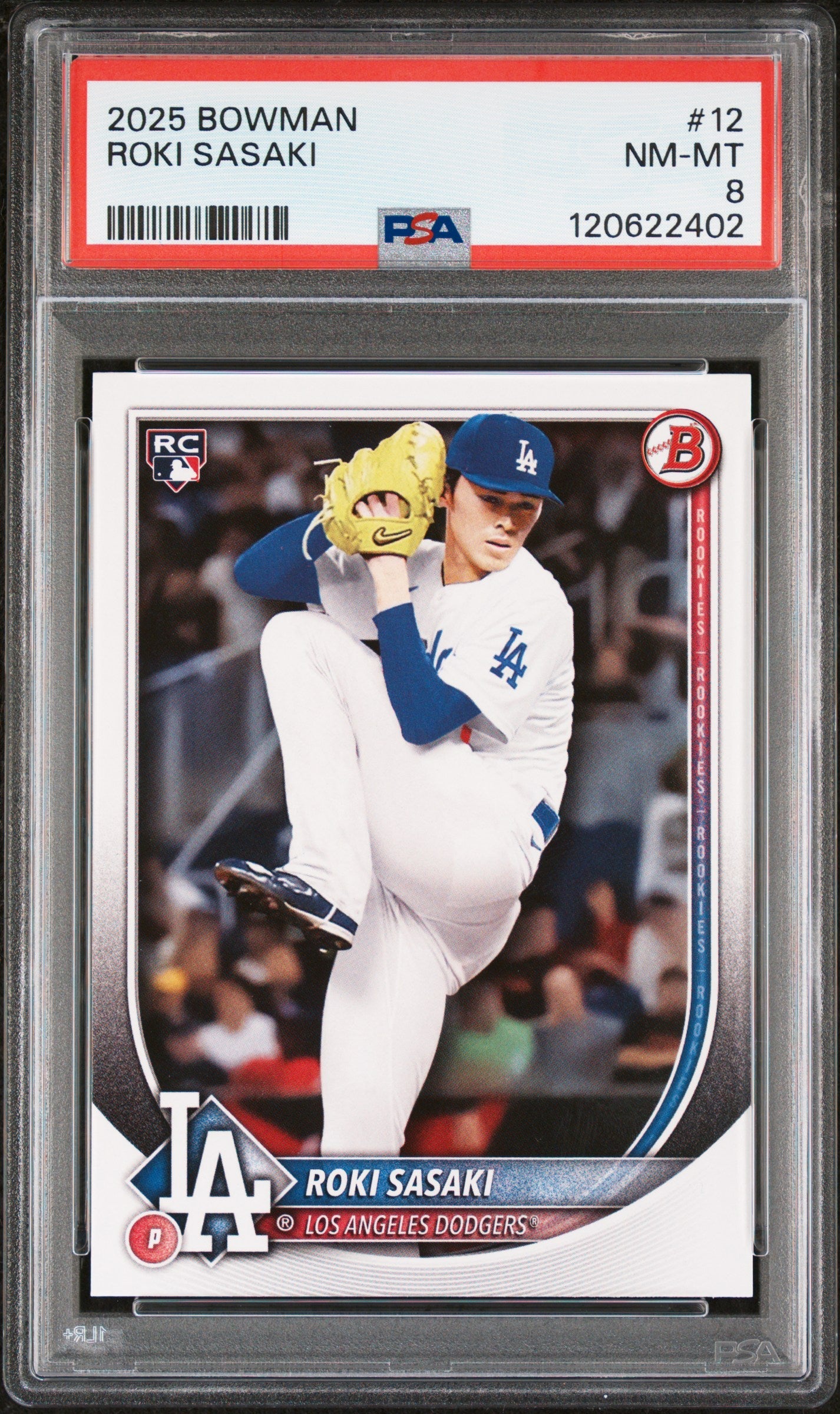 Graded 2025 Topps Bowman Roki Sasaki #12 Rookie RC Baseball Card PSA 8 Near Mint