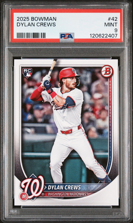 Graded 2025 Topps Bowman Dylan Crews #42 Rookie RC Baseball Card PSA 9 Mint