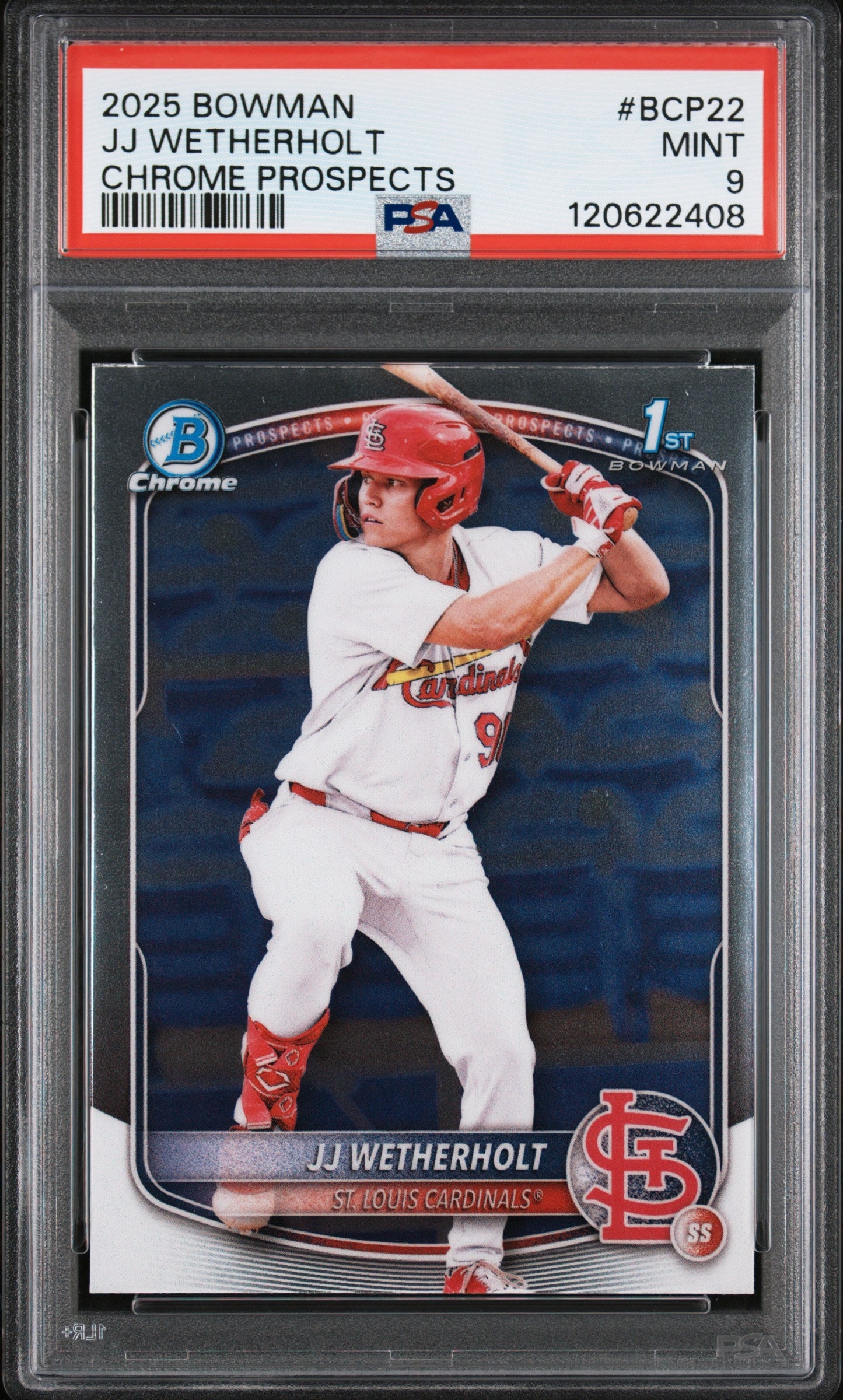 Graded 2025 Topps Bowman JJ Wetherholt #BCP22 Chrome Prospects Rookie RC Baseball Card PSA 9 Mint