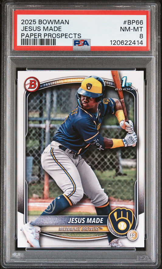 Graded 2025 Topps Bowman Jesus Made #BP66 Paper Prospects Rookie RC Baseball Card PSA 8 Near Mint