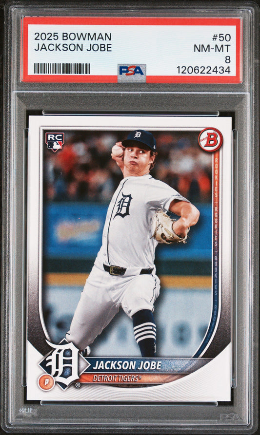 Graded 2025 Topps Bowman Jackson Jobe #50 Rookie RC Baseball Card PSA 8 Near Mint
