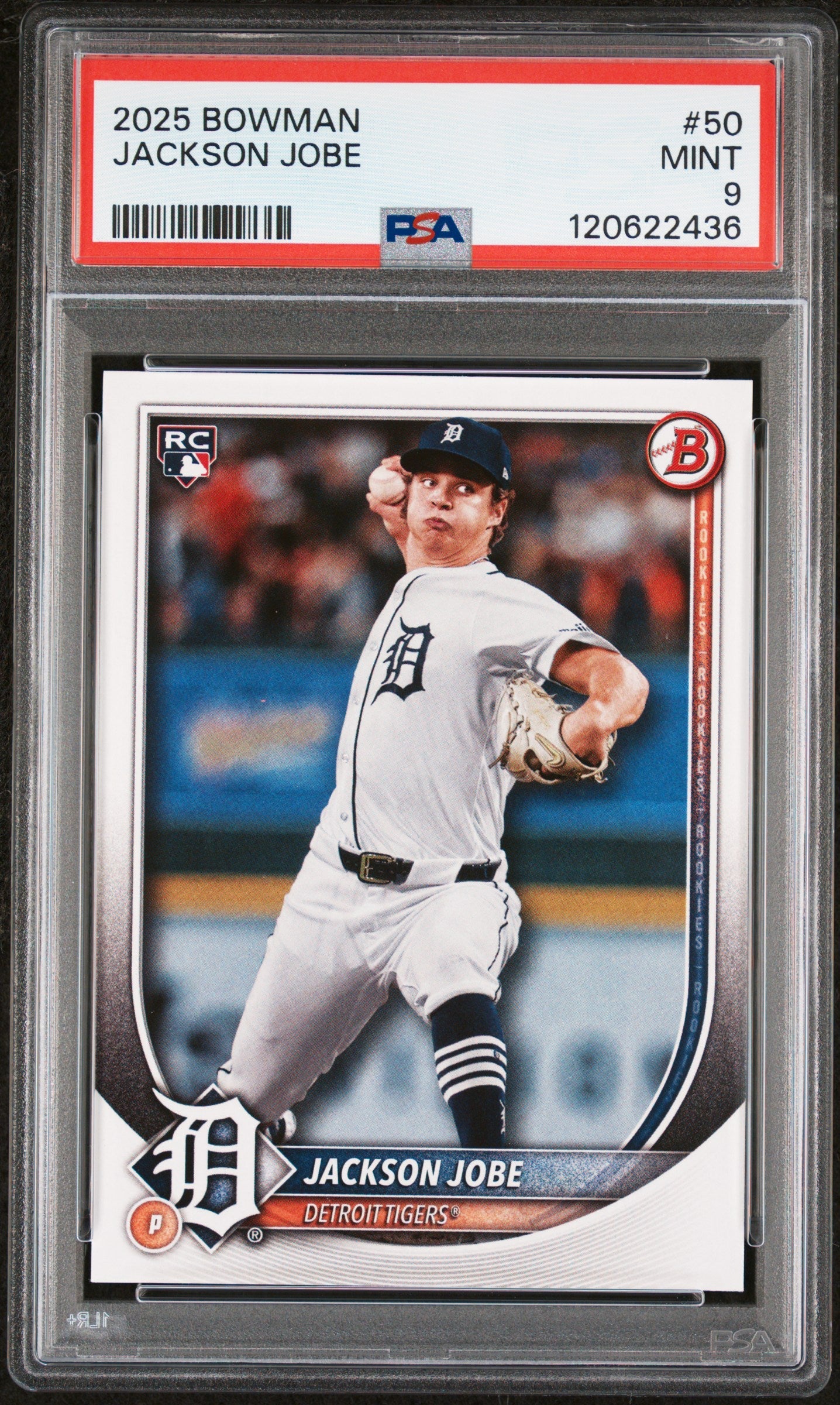 Graded 2025 Topps Bowman Jackson Jobe #50 Rookie RC Baseball Card PSA 9 Mint