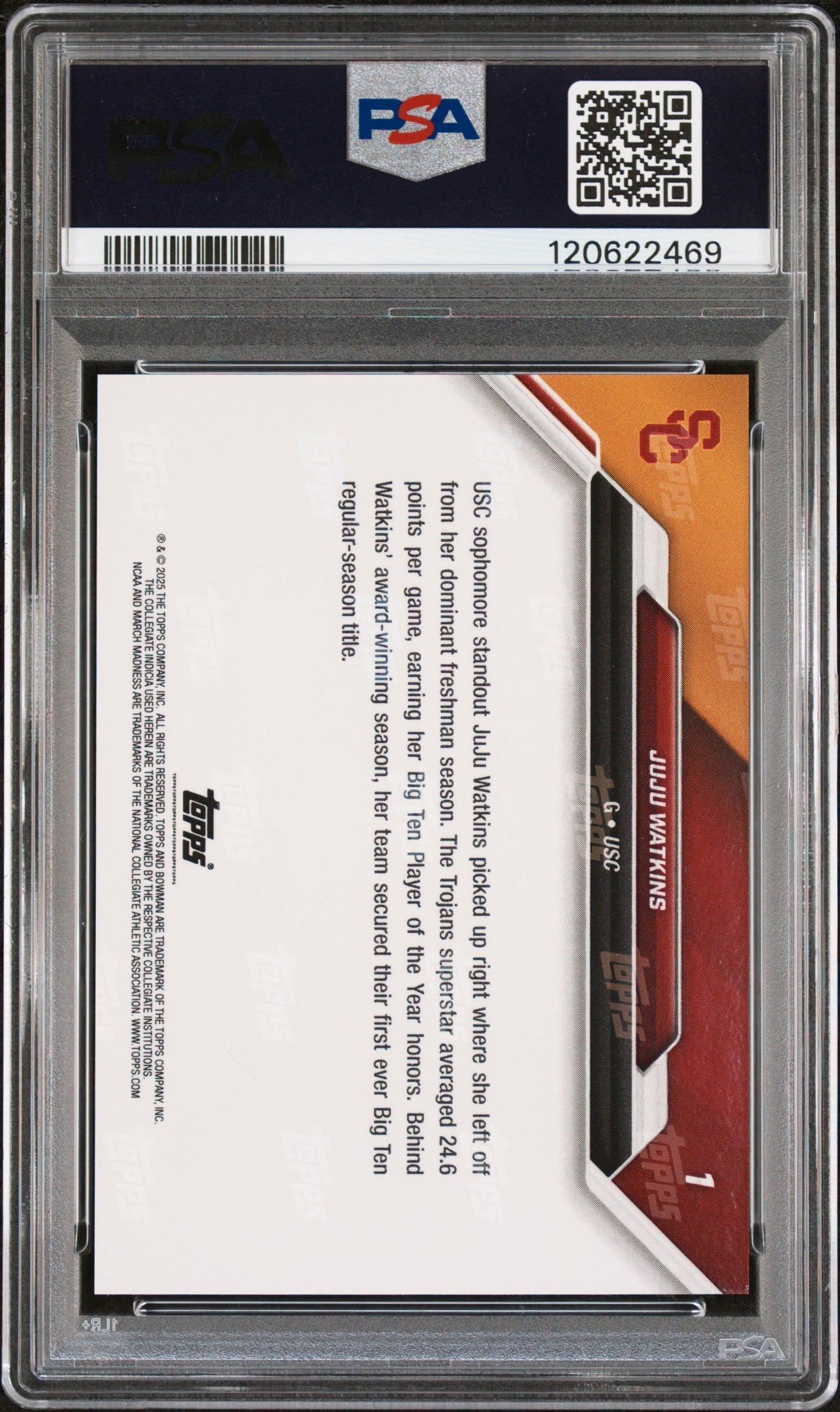 Graded 2025 Topps Bowman U Now JuJu Watkins #1 March Madness Rookie RC Basketball Card PSA 8 Near Mint