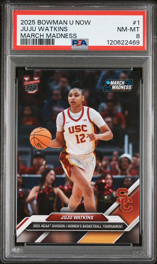 Graded 2025 Topps Bowman U Now JuJu Watkins #1 March Madness Rookie RC Basketball Card PSA 8 Near Mint