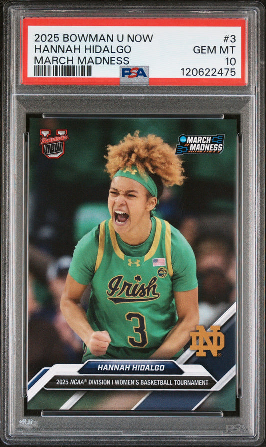 Graded 2025 Topps Bowman U Now Hannah Hidalgo #3 March Madness Rookie RC Basketball Card PSA 10 Gem Mint - Sport Cards