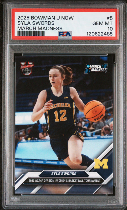 Graded 2025 Topps Bowman U Now Syla Swords #5 March Madness Rookie RC Basketball Card PSA 10 Gem Mint - Sport Cards