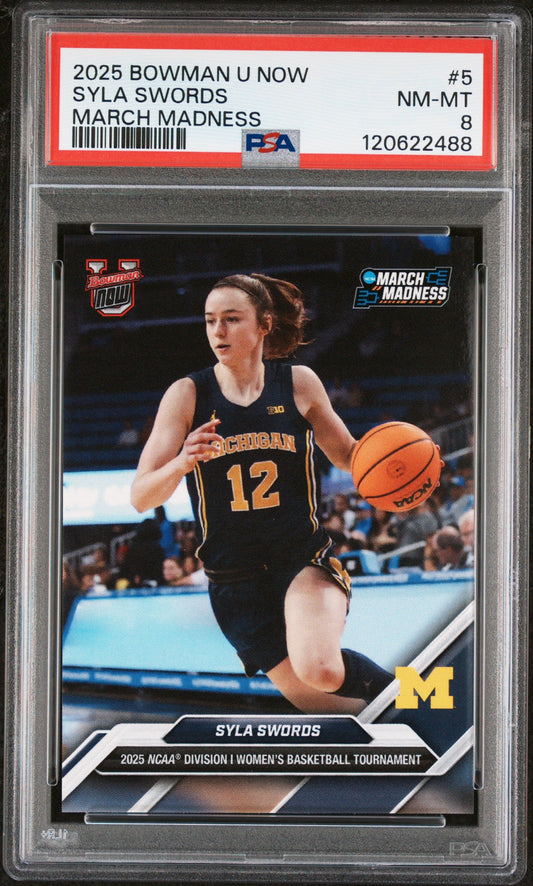 Graded 2025 Topps Bowman U Now Syla Swords #5 March Madness Rookie RC Basketball Card PSA 8 Near Mint