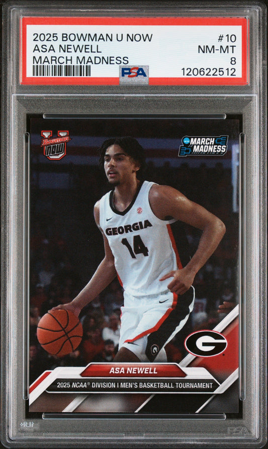 Graded 2025 Topps Bowman U Now Asa Newell #10 March Madness Rookie RC Basketball Card PSA 8 Near Mint