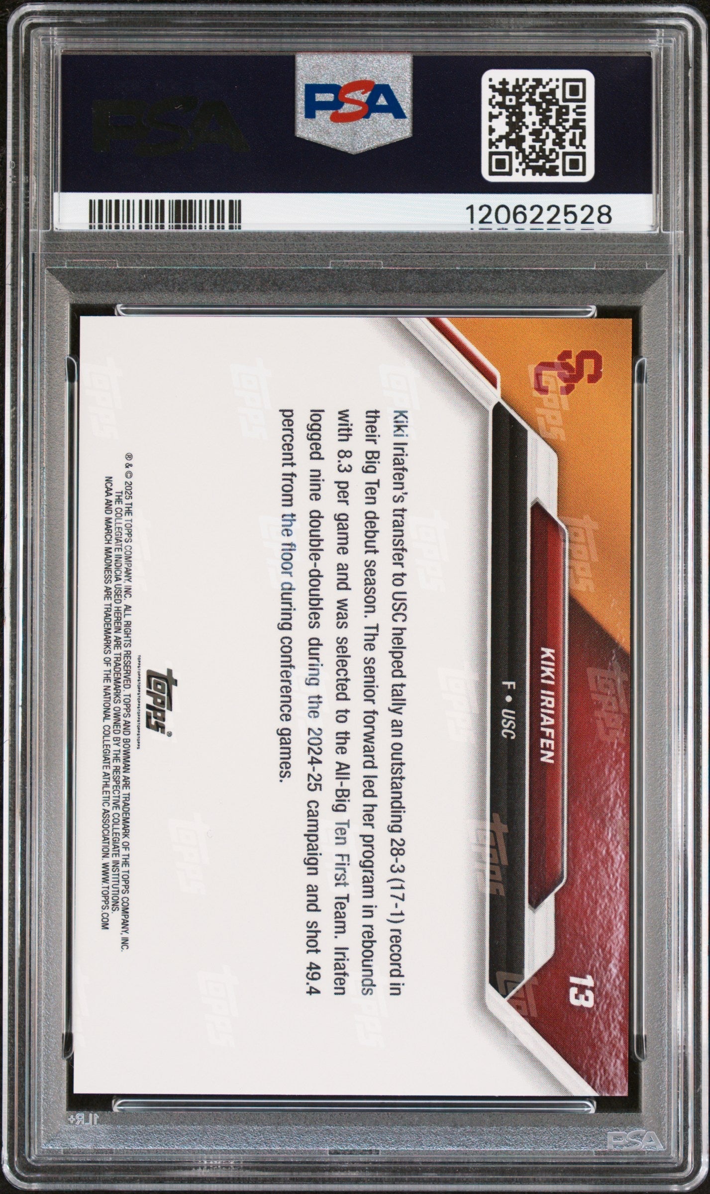 Graded 2025 Topps Bowman U Now Kiki Iriafen #13 March Madness Rookie RC Basketball Card PSA 10 Gem Mint - Sport Cards