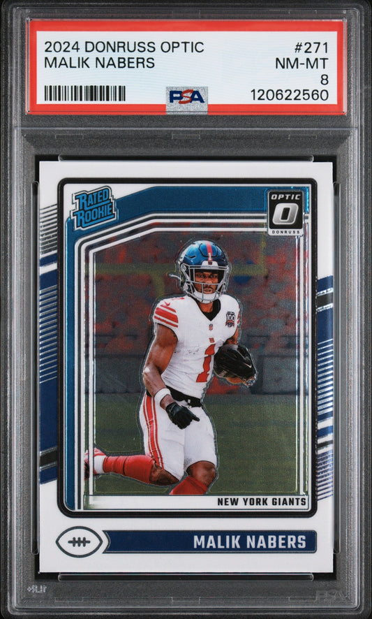 Graded 2024 Panini Donruss Optic Malik Nabers #271 Rookie RC Football Card PSA 8 Near Mint
