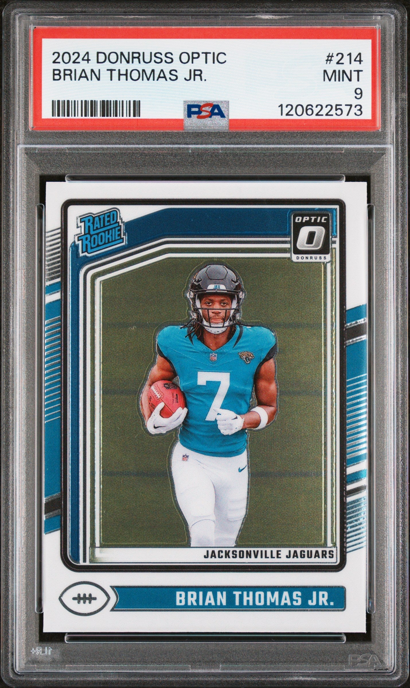 Graded 2024 Panini Donruss Optic Brian Thomas Jr. #214 Rookie RC Football Card PSA 9 Mint